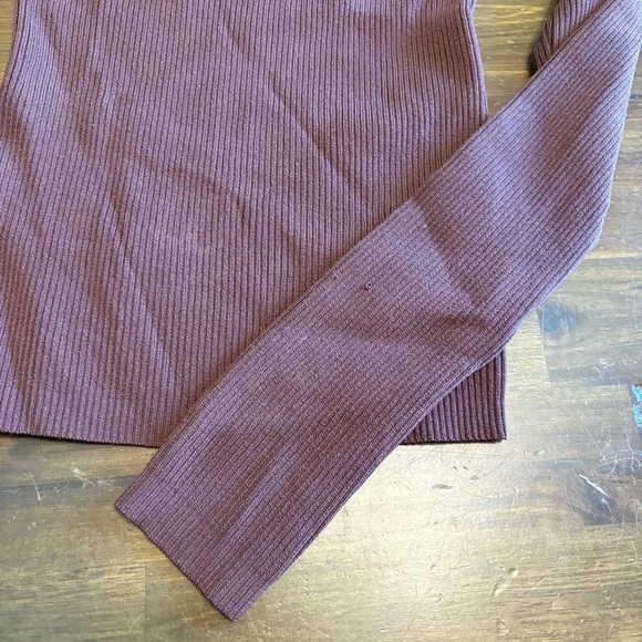 Zara Ribbed Cold Shoulder Tank Top Long Sleeve Brown Chocolate Small V Neck - Picture 3 of 6